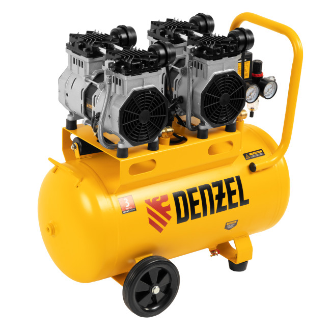 Компрессор безмасляный, малошумный DLS 2200/50, 2200 Вт, 2x1100, 50 л, 380 л/мин Denzel в Ижевске