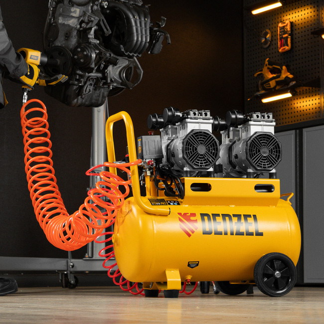 Компрессор безмасляный, малошумный DLS 2200/50, 2200 Вт, 2x1100, 50 л, 380 л/мин Denzel в Ижевске