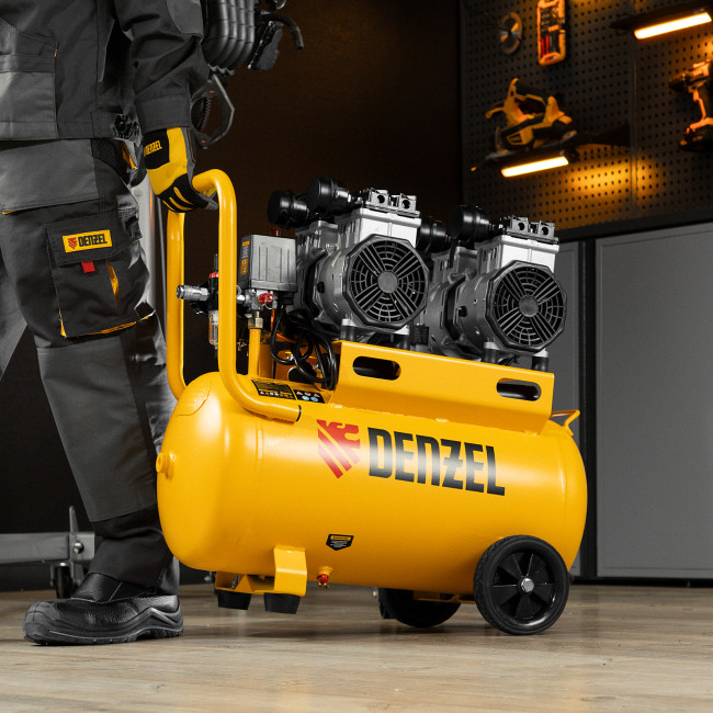 Компрессор безмасляный, малошумный DLS 2200/50, 2200 Вт, 2x1100, 50 л, 380 л/мин Denzel в Ижевске