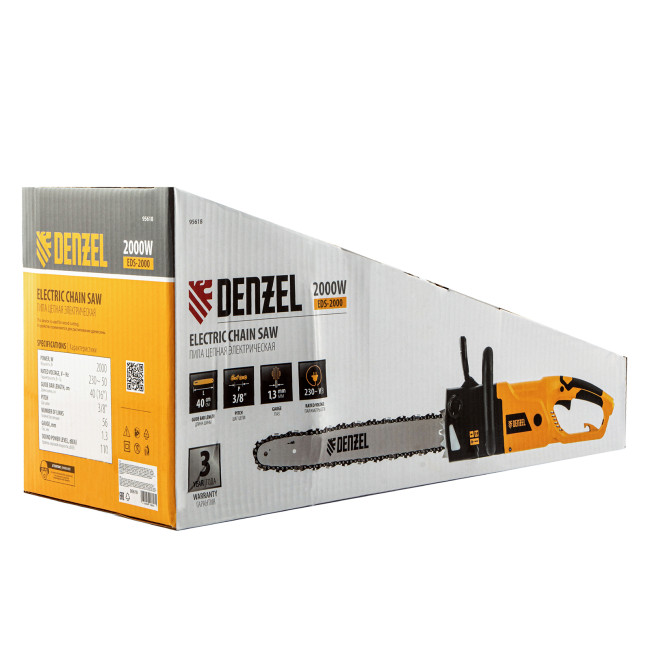 Пила цепная электрическая EDS-2000, 2 кВт,продольная, шина 40 см, шаг 3/8, паз 1.3 мм, 56 звеньев Denzel в Ижевске