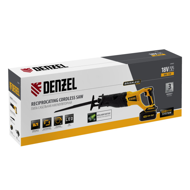 Пила сабельная аккумуляторная бесщет BRC-120, 18В Li-Ion Denzel в Ижевске Пила сабельная аккумуляторная бесщет BRC-120, 18В Li-Ion Denzel в Ижевске