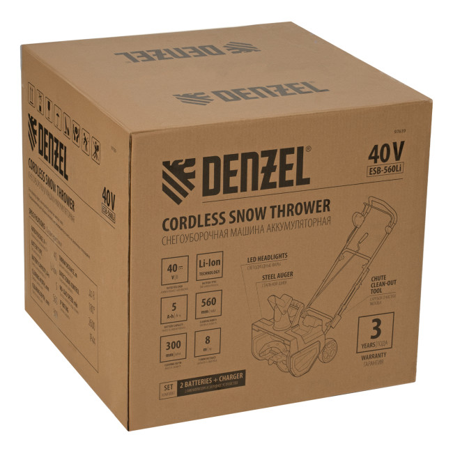 Снегоуборочная машина аккумуляторная, ESB-560Li, 560 мм, 40В, 2 АКБ 5 Ач, ЗУ, метал. шнек Denzel в Ижевске Снегоуборочная машина аккумуляторная, ESB-560Li, 560 мм, 40В, 2 АКБ 5 Ач, ЗУ, метал. шнек Denzel в Ижевске