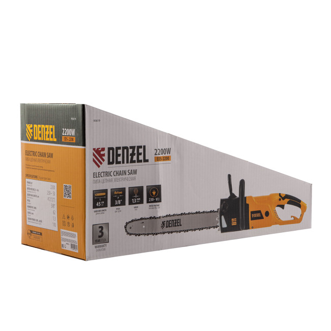 Пила цепная электрическая EDS-2200, 2.2 кВт,продольная, шина 45 см, шаг 3/8, паз 1.3 мм, 62 звена Denzel в Ижевске