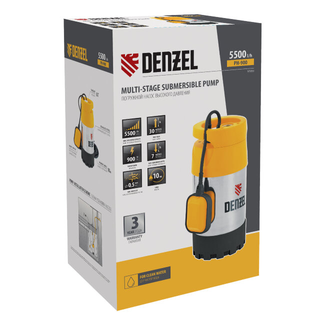 Погружной насос высокого давления PH900, X-Pro, подъем 30 м, 900 Вт, 5500 л/ч Denzel в Ижевске