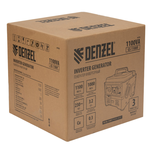 Генератор инверторный GS-1100iF, 1,1 кВт, 230 В, ручной старт DENZEL в Ижевске