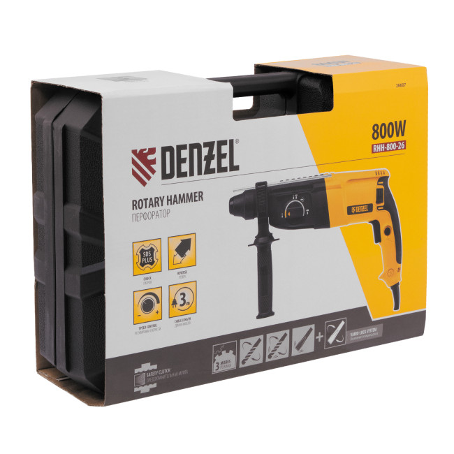 Перфоратор электрический RHH-800-26, SDS-plus, 800 Вт, 3 Дж, 3 плюс 1 реж. Denzel в Ижевске Перфоратор электрический RHH-800-26, SDS-plus, 800 Вт, 3 Дж, 3 плюс 1 реж. Denzel в Ижевске
