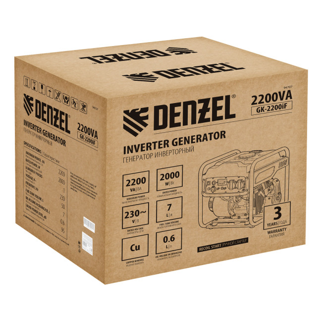 Генератор инверторный GK-2200iF, 2,2 кВт, 230 В, ручной старт DENZEL в Ижевске