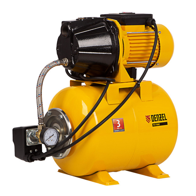 Насосная станция PS1100С, 1100 Вт, 4500 л/ч, ресивер 24 л, подъем 46 м, чугун Denzel в Ижевске
