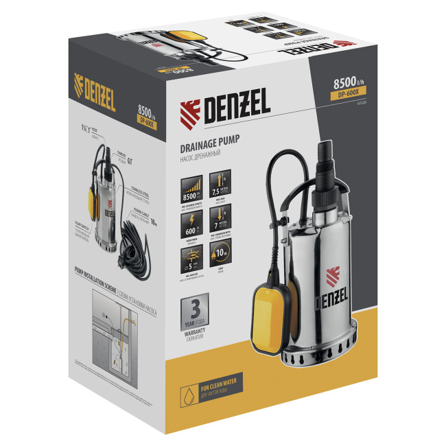Дренажный насос DP600X, 600 Вт, подъем 7.5 м, 8500 л/ч Denzel в Ижевске Дренажный насос DP600X, 600 Вт, подъем 7.5 м, 8500 л/ч Denzel в Ижевске