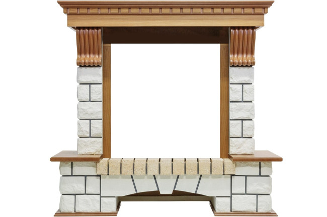 Каминокомплект Pierre Luxe - Дуб / Белый с очагом Fobos FX Black в Ижевске