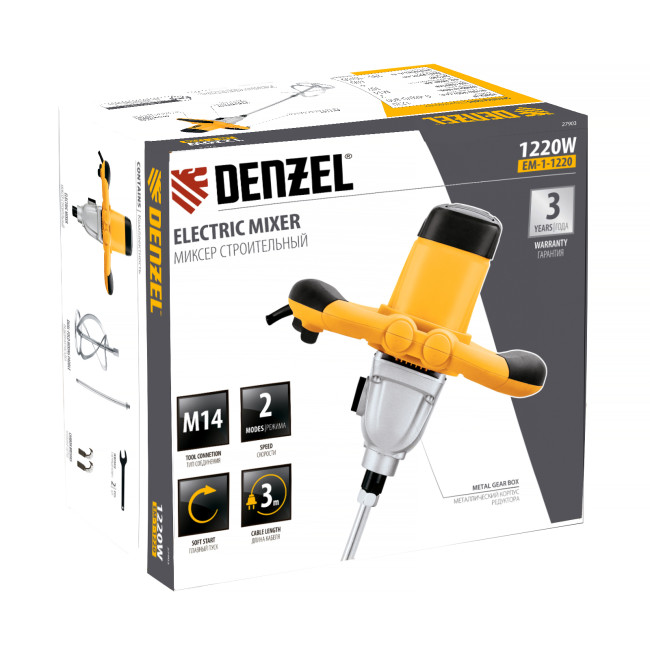 Миксер строительный EM-1-1220, 1220 Вт, 0-480/0-800 об/мин Denzel в Ижевске Миксер строительный EM-1-1220, 1220 Вт, 0-480/0-800 об/мин Denzel в Ижевске
