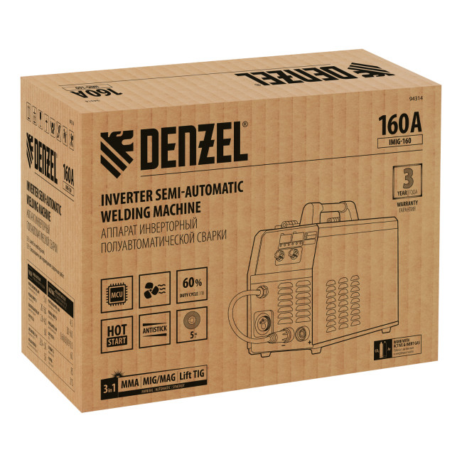 Аппарат инвертор. полуавтомат. cварки IMIG-160 Synergy, 160 А, ПВ 60%, катушка 5 кг Denzel в Ижевске