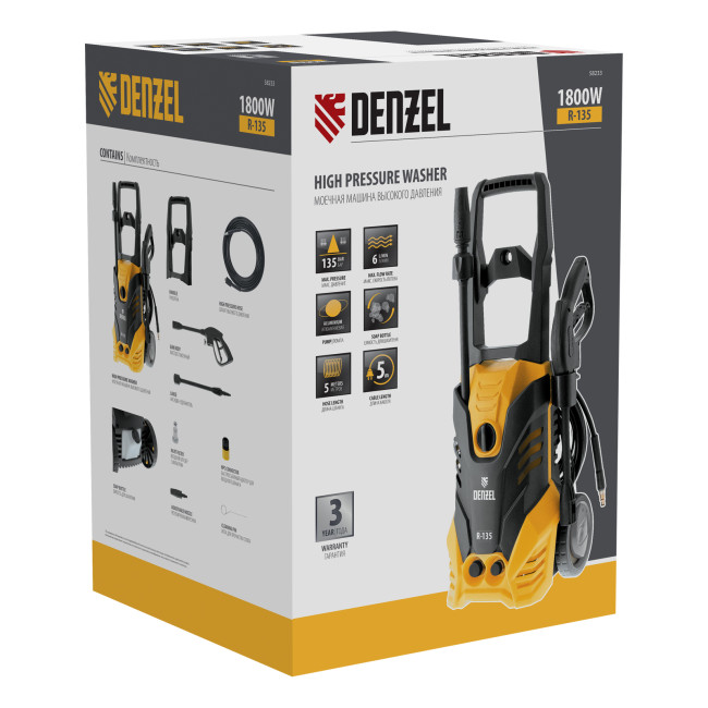 Моечная машина высокого давления R-135, 1800 Вт, 135 бар, 6 л/мин, колесная Denzel в Ижевске Моечная машина высокого давления R-135, 1800 Вт, 135 бар, 6 л/мин, колесная Denzel в Ижевске