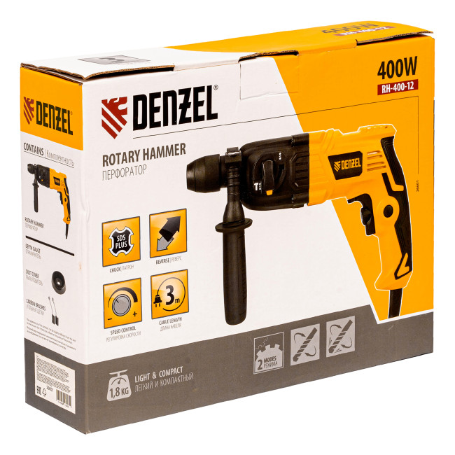 Перфоратор электрический RH-400-12, SDS-plus, 400 Вт, 1.2 Дж, 2 режима Denzel в Ижевске Перфоратор электрический RH-400-12, SDS-plus, 400 Вт, 1.2 Дж, 2 режима Denzel в Ижевске