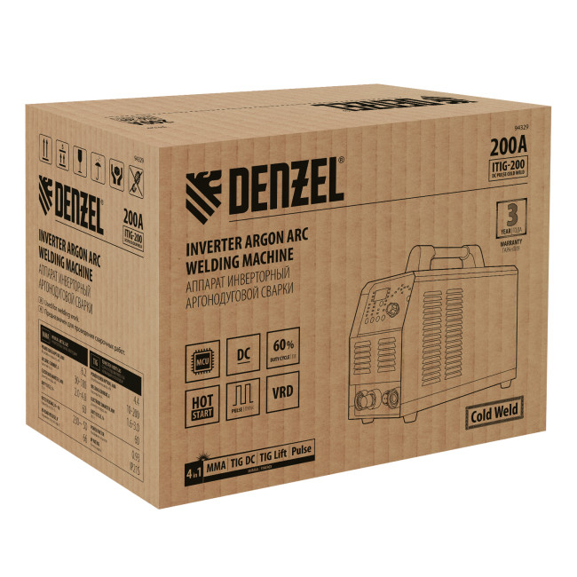 Аппарат инвертор. аргонодуговой сварки ITIG-200 DС Pulse Cold Weld, 200 А, ПВ 60% Denzel в Ижевске
