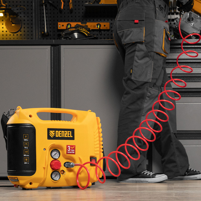 Компрессор воздушный DL1300, 10 бар, 1,3 кВт 180 л/мин 5 л, с набором аксессуаров Denzel в Ижевске
