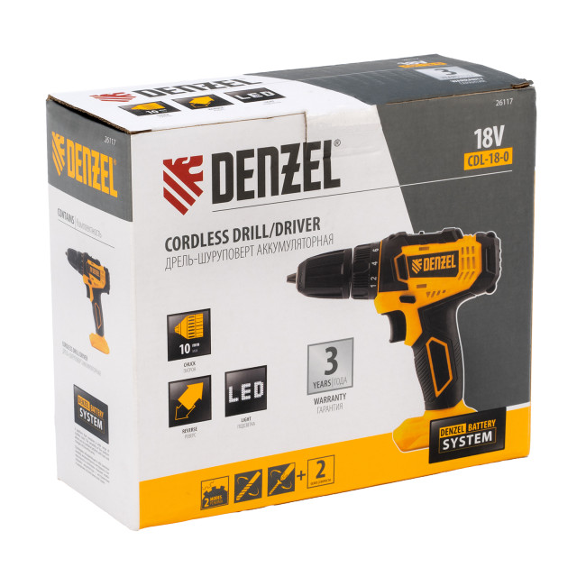 Дрель-шуруповерт аккумуляторная CDL-18-0, Li-Ion, 18 В Denzel в Ижевске