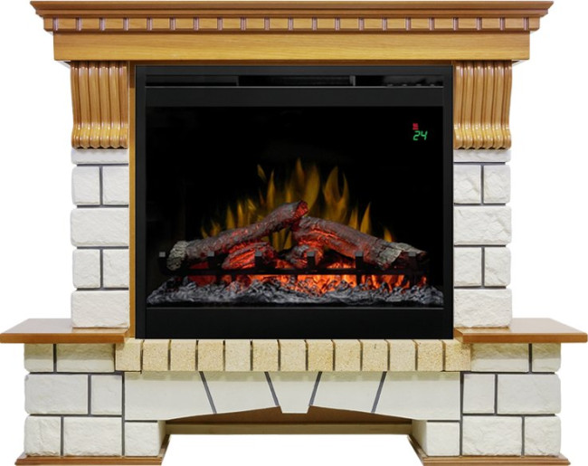 Каминокомплект Pierre Luxe - Дуб / Белый с очагом Symphony 26'' DF2624L-INT в Ижевске