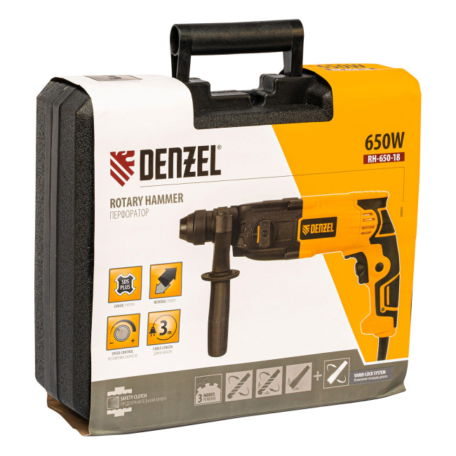 Перфоратор электрический RH-650-18, SDS-plus, 650 Вт, 2.0 Дж, 3 плюс 1 режим Denzel в Ижевске Перфоратор электрический RH-650-18, SDS-plus, 650 Вт, 2.0 Дж, 3 плюс 1 режим Denzel в Ижевске
