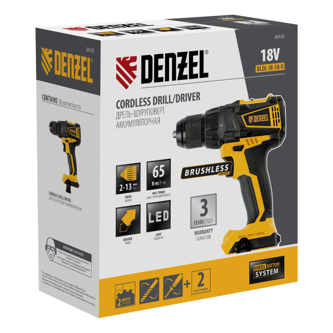 Дрель-шуруповерт аккумуляторная, бесщет. BLDL-IB-18-0, Li-Ion, 18 В Denzel в Ижевске