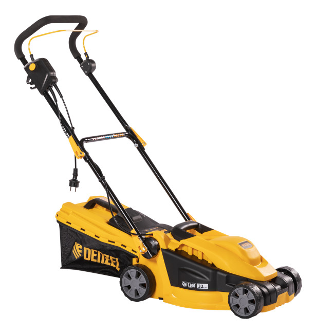 Газонокосилка электрическая GM-1200, 1200 Вт, ширина 32 см, 3 уровня, травосборник 25 л. Denzel в Ижевске Газонокосилка электрическая GM-1200, 1200 Вт, ширина 32 см, 3 уровня, травосборник 25 л. Denzel в Ижевске