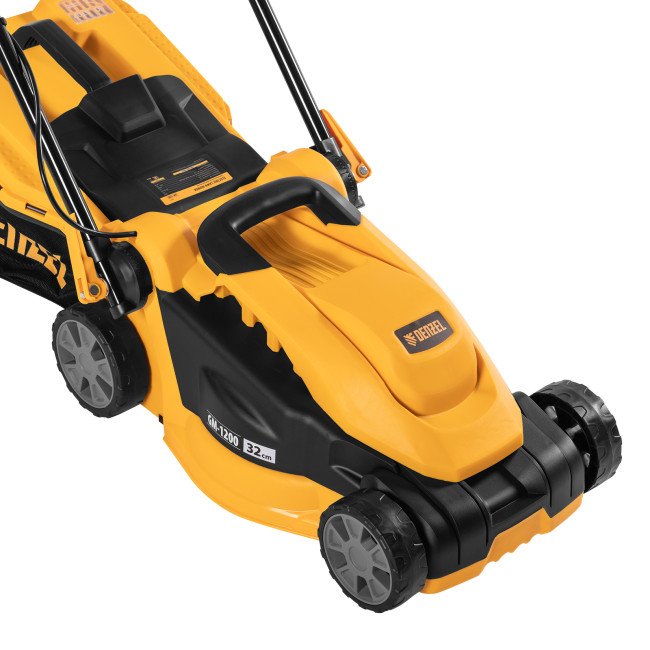 Газонокосилка электрическая GM-1200, 1200 Вт, ширина 32 см, 3 уровня, травосборник 25 л. Denzel в Ижевске Газонокосилка электрическая GM-1200, 1200 Вт, ширина 32 см, 3 уровня, травосборник 25 л. Denzel в Ижевске