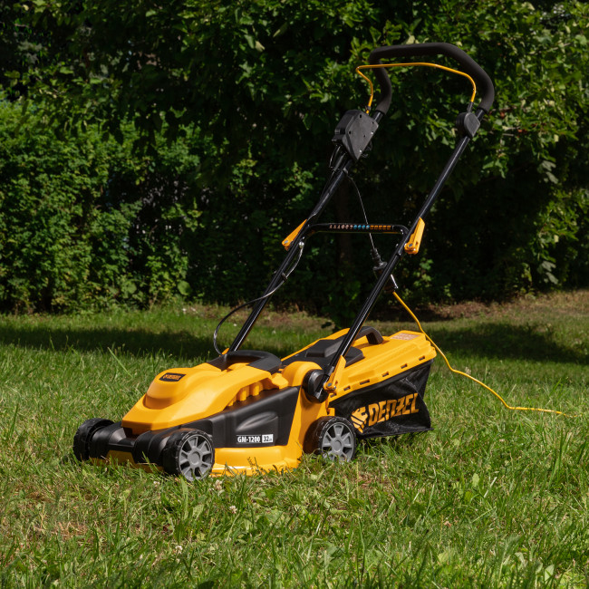 Газонокосилка электрическая GM-1200, 1200 Вт, ширина 32 см, 3 уровня, травосборник 25 л. Denzel в Ижевске Газонокосилка электрическая GM-1200, 1200 Вт, ширина 32 см, 3 уровня, травосборник 25 л. Denzel в Ижевске