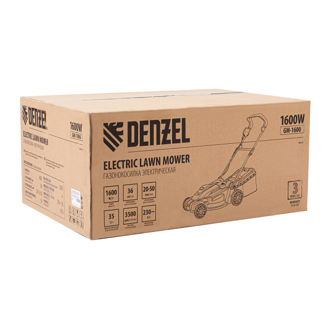Газонокосилка электрическая GM-1600, 1600 Вт, ширина 36 см, 3 уровя, травосборник 35 л. Denzel в Ижевске Газонокосилка электрическая GM-1600, 1600 Вт, ширина 36 см, 3 уровя, травосборник 35 л. Denzel в Ижевске