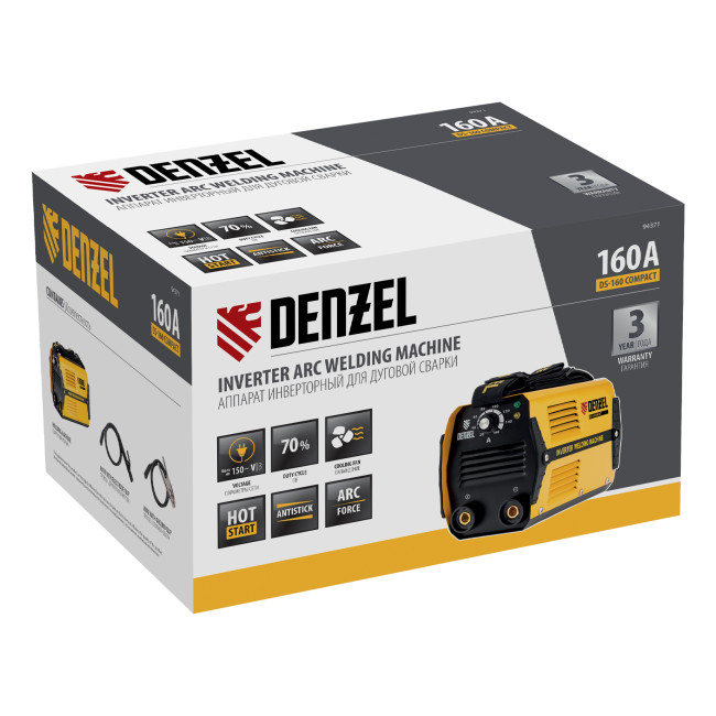 Аппарат инверторный дуговой сварки DS-160 Compact, 160 А, ПВ 70%, диаметр электрода 1.6-3.2 мм Denzel в Ижевске Аппарат инверторный дуговой сварки DS-160 Compact, 160 А, ПВ 70%, диаметр электрода 1.6-3.2 мм Denzel в Ижевске