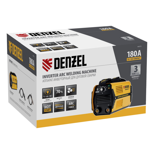 Аппарат инверторный дуговой сварки DS-180 Compact, 180 А, ПВ 70%, диаметр электрода 1.6-4 мм Denzel в Ижевске Аппарат инверторный дуговой сварки DS-180 Compact, 180 А, ПВ 70%, диаметр электрода 1.6-4 мм Denzel в Ижевске