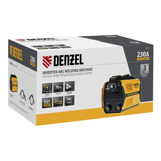 Аппарат инверторный дуговой сварки DS-230 Compact, 230 А, ПВ 70%, диаметр электрода 1.6-5 мм Denzel в Ижевске Аппарат инверторный дуговой сварки DS-230 Compact, 230 А, ПВ 70%, диаметр электрода 1.6-5 мм Denzel в Ижевске