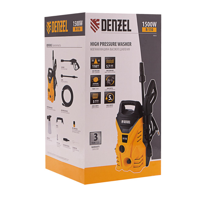 Моечная машина высокого давления R-110, 1500 Вт, 110 бар, 5,7 л/мин, переносная Denzel в Ижевске Моечная машина высокого давления R-110, 1500 Вт, 110 бар, 5,7 л/мин, переносная Denzel в Ижевске
