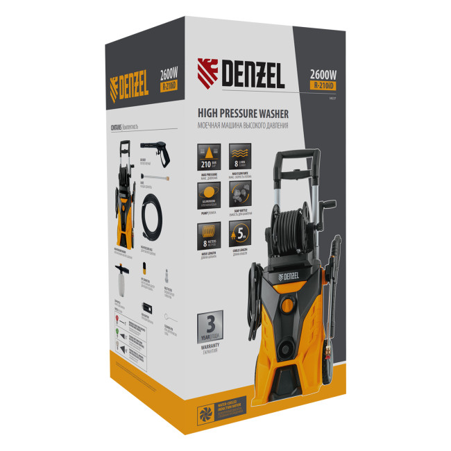 Моечная машина высокого давления R-210iD, 2600 Вт, 210 бар, 8.0 л/мин, асинхронный двигатель, барабан Denzel в Ижевске Моечная машина высокого давления R-210iD, 2600 Вт, 210 бар, 8.0 л/мин, асинхронный двигатель, барабан Denzel в Ижевске
