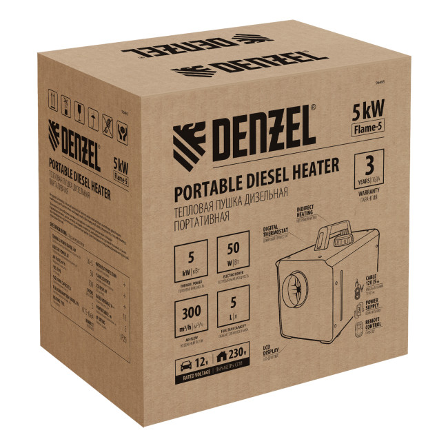 Дизельная тепловая портативная пушка Flame-5, 5кВт, 300м3/ч, непр.наг., циф. терм. Denzel в Ижевске Дизельная тепловая портативная пушка Flame-5, 5кВт, 300м3/ч, непр.наг., циф. терм. Denzel в Ижевске