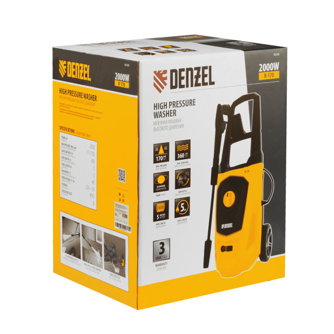 Моечная машина высокого давления R-170, 2000 Вт, 170 бар, 360 л/ч, колесная Denzel в Ижевске Моечная машина высокого давления R-170, 2000 Вт, 170 бар, 360 л/ч, колесная Denzel в Ижевске