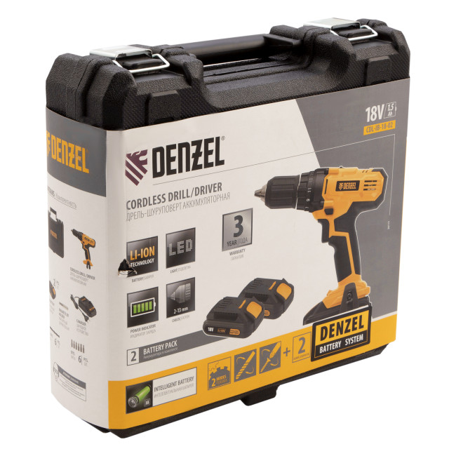 Дрель-шуруповерт аккумуляторная CDL-IB-18-02, Li-Ion, 18 В, 2 акк. Denzel в Ижевске