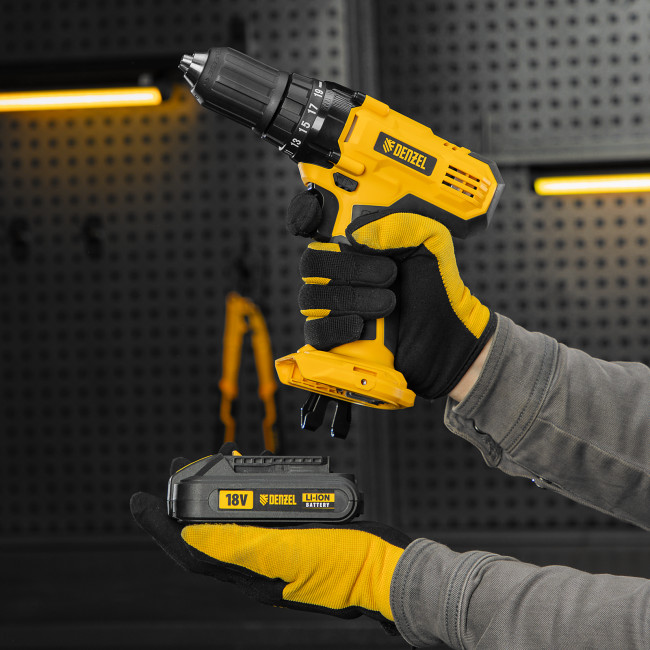 Дрель-шуруповерт аккумуляторная CDL-IB-18-02, Li-Ion, 18 В, 2 акк. Denzel в Ижевске