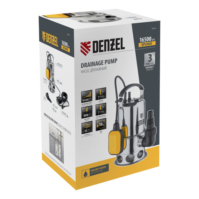 Дренажный насос DPL800X, 800 Вт, подъем 7 м, 16500 л/ч Denzel в Ижевске Дренажный насос DPL800X, 800 Вт, подъем 7 м, 16500 л/ч Denzel в Ижевске