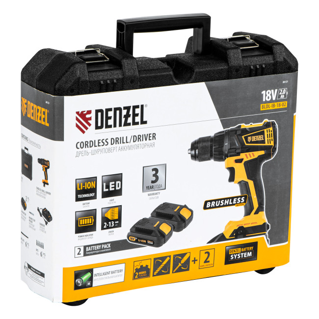 Дрель-шуруповерт аккумуляторная, бесщет. BLDL-IB-18-02, Li-Ion, 18 В, 2 акк. Denzel в Ижевске
