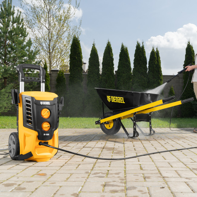 Моечная машина высокого давления R-180, 2200 Вт, 180 бар, 380 л/ч, колесная Denzel в Ижевске Моечная машина высокого давления R-180, 2200 Вт, 180 бар, 380 л/ч, колесная Denzel в Ижевске
