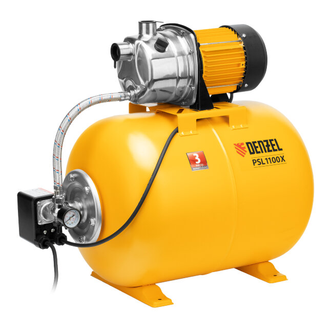 Насосная станция PSL1100X, 1100 Вт, 3600 л/ч, ресивер 50 л, подъем 45 м, нержавейка Denzel в Ижевске