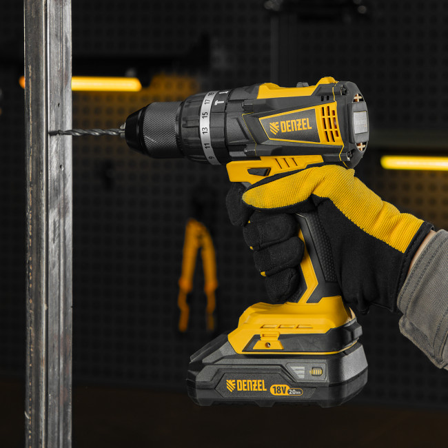 Дрель-шуруповерт аккумуляторная ударная бесщет CIDB-IB-18-02, Li-Ion, 18 В, 2 акк. Denzel в Ижевске