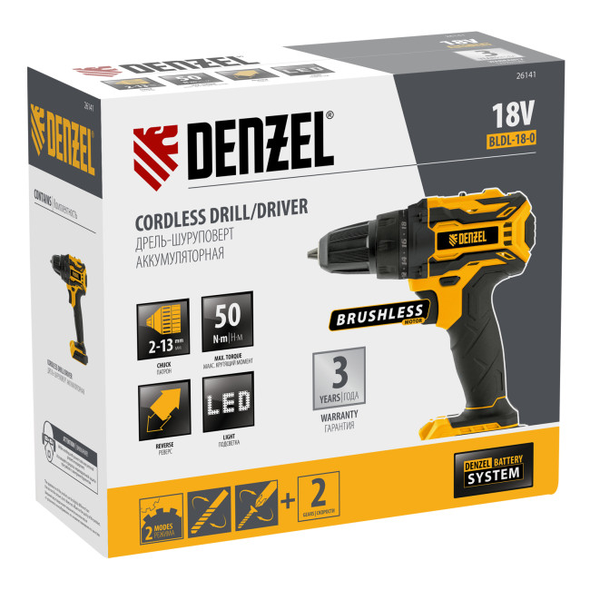 Дрель-шуруповерт аккумуляторная, бесщет. BLDL-18-0 Li-Ion, 18 В Denzel в Ижевске