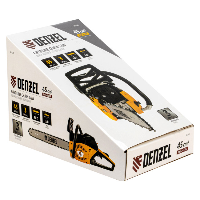 Пила цепная бензиновая DGS-4516, шина 40 см, 45 см3, 3 л.с, шаг 3/8, паз 1.3 мм, 57 звеньев Denzel в Ижевске