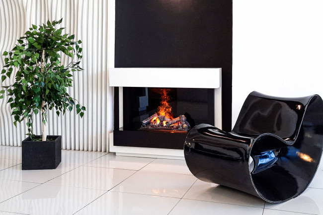 Каминокомплект Cube - Белый с черным с очагом Cassette 400 LNH-INT (с дровами) в Ижевске