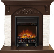 Каминокомплект Bern Сланец мелкий белый / Темный дуб с очагом Fobos FX M Black RC