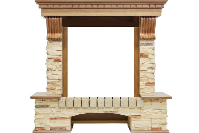 Каминокомплект Pierre Luxe - Дуб / Сланец с очагом Fobos FX Brass в Ижевске