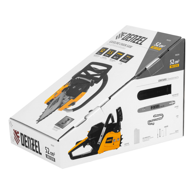 Пила цепная бензиновая DGS-5218, шина 45 см, 52 см3, 3.5 л.с, шаг 0.325, паз 1.5 мм, 72 звена Denzel в Ижевске
