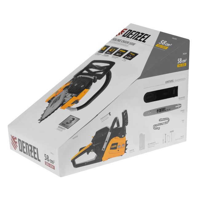 Пила цепная бензиновая DGS-5820, шина 50 см, 58 см3, 4.1 л.с, шаг 0.325, паз 1.5 мм, 76 звеньев Denzel в Ижевске