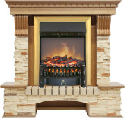 Каминокомплект Pierre Luxe - Дуб / Сланец с очагом Fobos FX M Brass